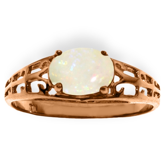 14K. SOLID GOLD FILIGREE RING WITH NATURAL OPAL